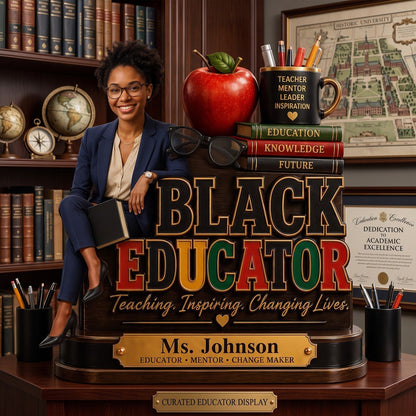 Black Educator by Popular Demand - Personalized 2-Layered Wooden Plaque - Back to School Decor for Male Teacher
