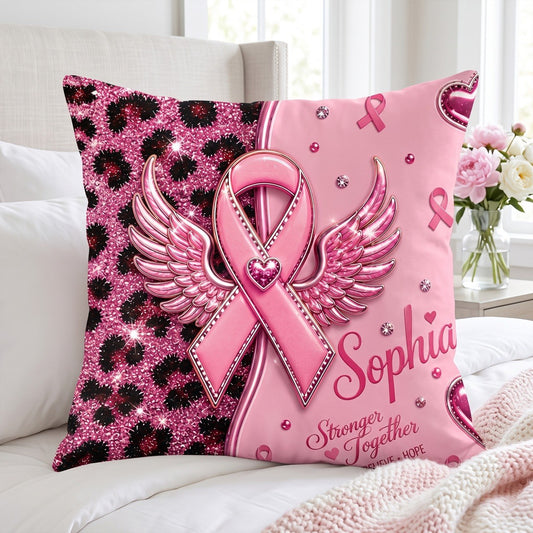 Breast Cancer Awareness Ribbon, Personalized Custom Pillow, Gift For Survivors
