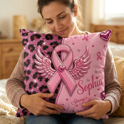 Breast Cancer Awareness Ribbon, Personalized Custom Pillow, Gift For Survivors