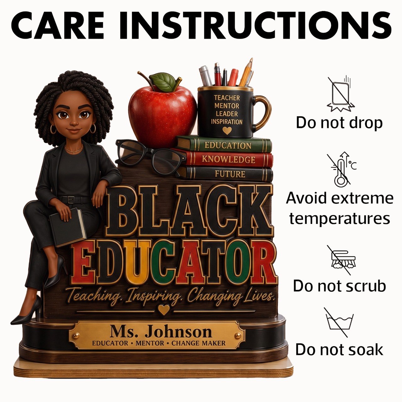 Black Educator by Popular Demand - Personalized 2-Layered Wooden Plaque - Back to School Decor for Male Teacher