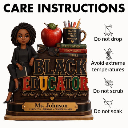 Black Educator by Popular Demand - Personalized 2-Layered Wooden Plaque - Back to School Decor for Male Teacher