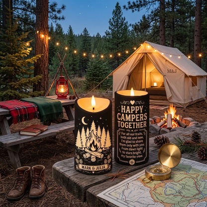 Happy Campers Together - Personalized LED Candle - Camping Gift For Couples