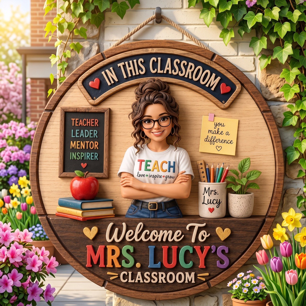 Custom Rotating Teacher Name - Personalized Teacher Spinner Sign Custom Shape