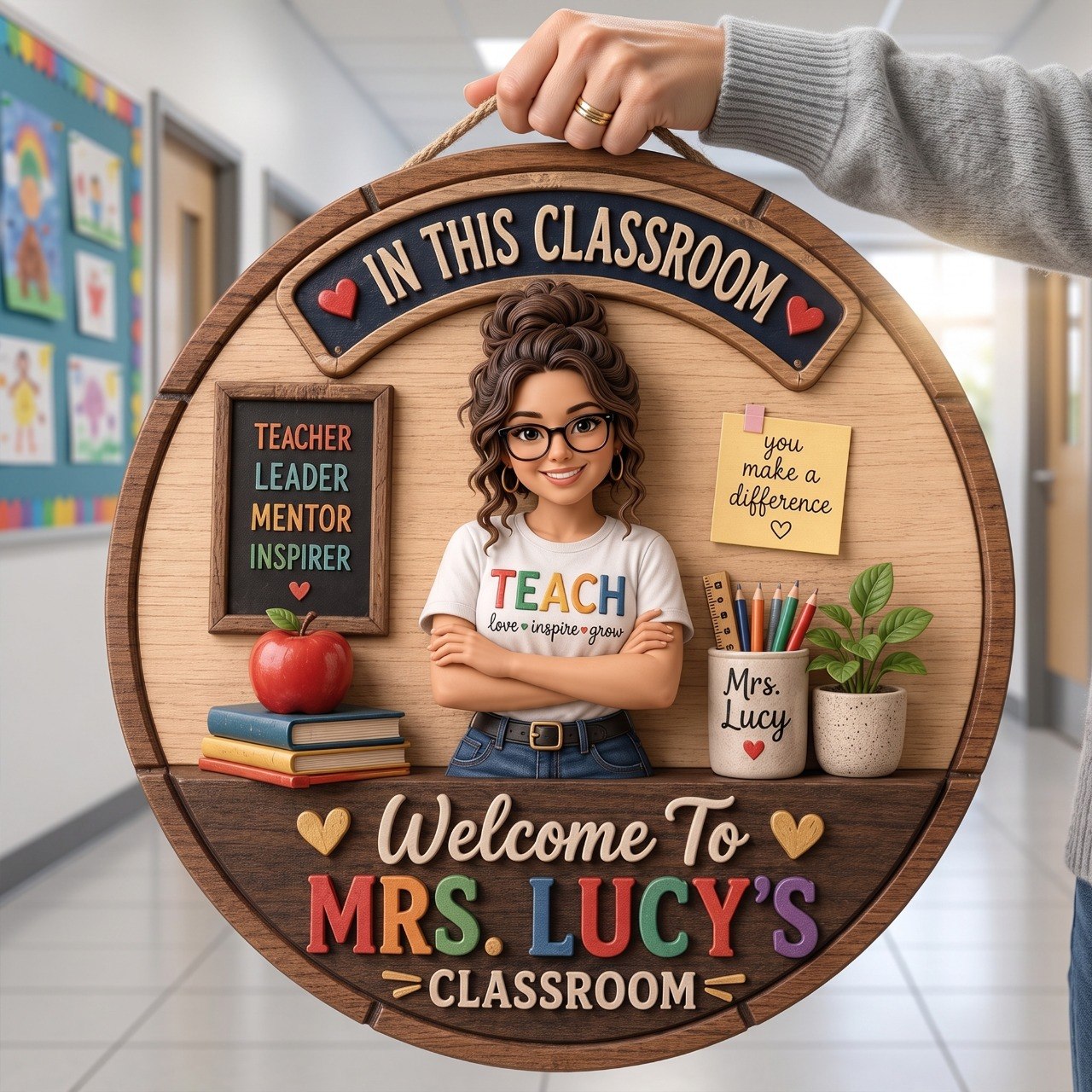Custom Rotating Teacher Name - Personalized Teacher Spinner Sign Custom Shape