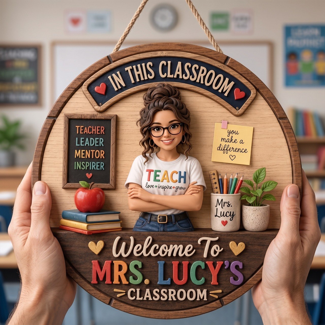 Custom Rotating Teacher Name - Personalized Teacher Spinner Sign Custom Shape