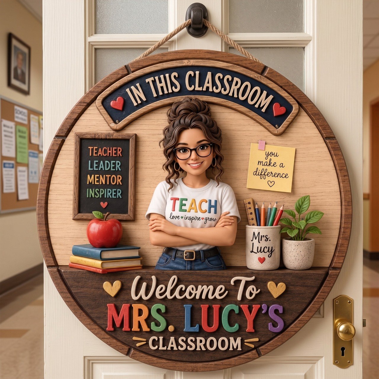 Custom Rotating Teacher Name - Personalized Teacher Spinner Sign Custom Shape
