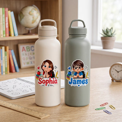 Personalized 3D Cartoon Kid Name Sticker – Custom Waterproof School Label, Cute Back to School Gift for Boys & Girls