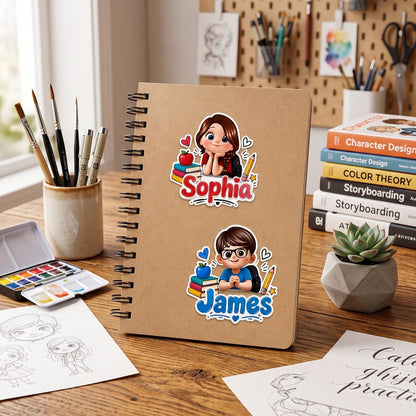 Personalized 3D Cartoon Kid Name Sticker – Custom Waterproof School Label, Cute Back to School Gift for Boys & Girls
