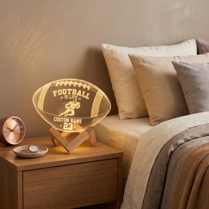 Personalized Football 3D LED Night Light – Custom Name & Number Sports Lamp with Wooden Base, Gift for Football Players & Fans