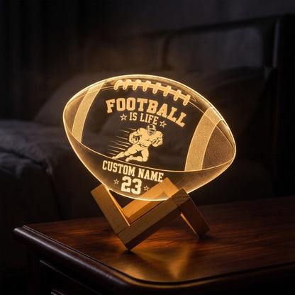 Personalized Football 3D LED Night Light – Custom Name & Number Sports Lamp with Wooden Base, Gift for Football Players & Fans
