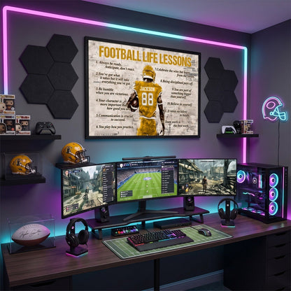 Personalized Football Life Lessons Poster – Custom Name American Football Wall Art, Inspirational Gift for Players & Coaches