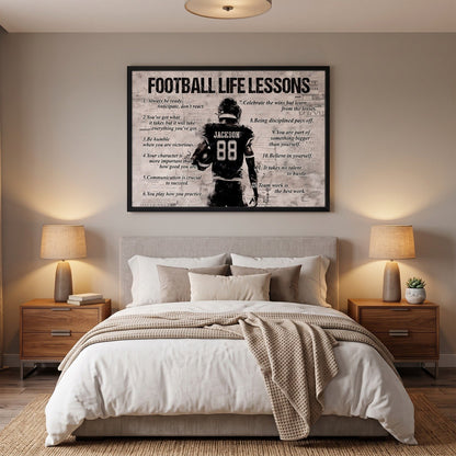 Personalized Football Life Lessons Poster – Custom Name American Football Wall Art, Inspirational Gift for Players & Coaches