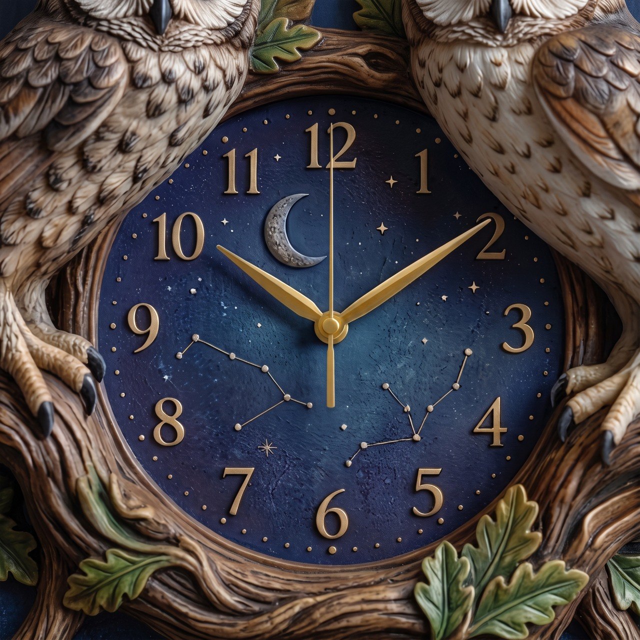 You & Me We Got This Gilded Owl Couple & Starry Night Sculpted Wall Clock