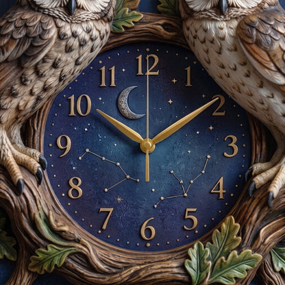 You & Me We Got This Gilded Owl Couple & Starry Night Sculpted Wall Clock