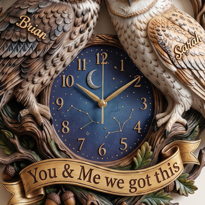 You & Me We Got This Gilded Owl Couple & Starry Night Sculpted Wall Clock