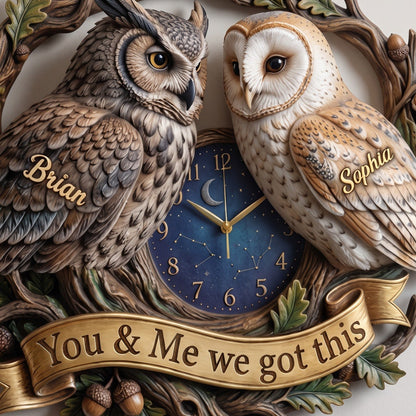 You & Me We Got This Gilded Owl Couple & Starry Night Sculpted Wall Clock