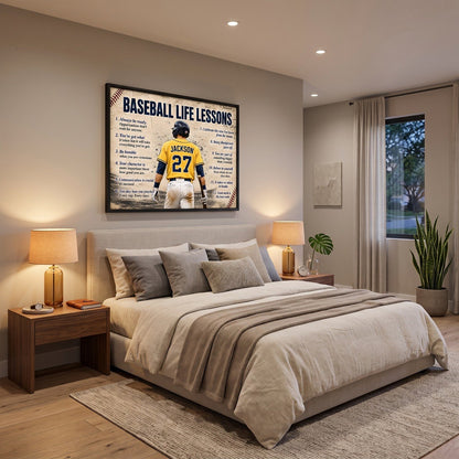 Personalized Baseball Life Lessons Poster – Custom Name Baseball Player Wall Art, Inspirational Gift for Players, Coaches & Baseball Fans