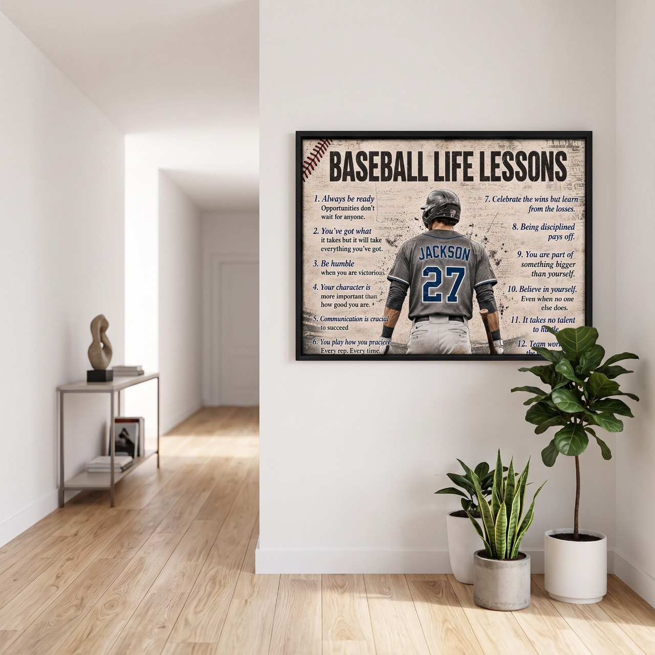 Personalized Baseball Life Lessons Poster – Custom Name Baseball Player Wall Art, Inspirational Gift for Players, Coaches & Baseball Fans