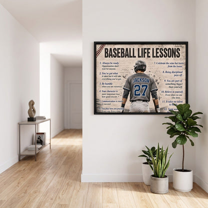 Personalized Baseball Life Lessons Poster – Custom Name Baseball Player Wall Art, Inspirational Gift for Players, Coaches & Baseball Fans