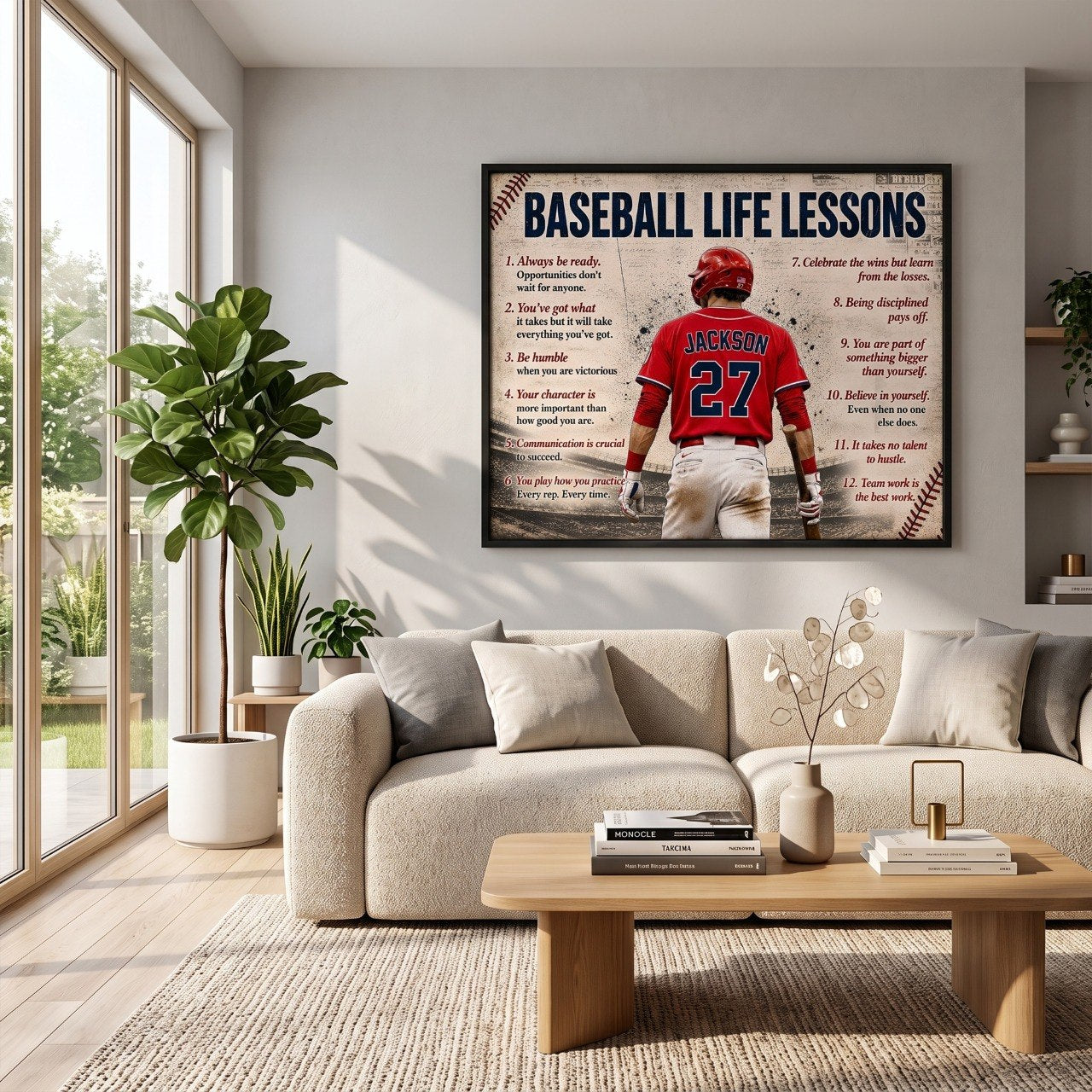 Personalized Baseball Life Lessons Poster – Custom Name Baseball Player Wall Art, Inspirational Gift for Players, Coaches & Baseball Fans