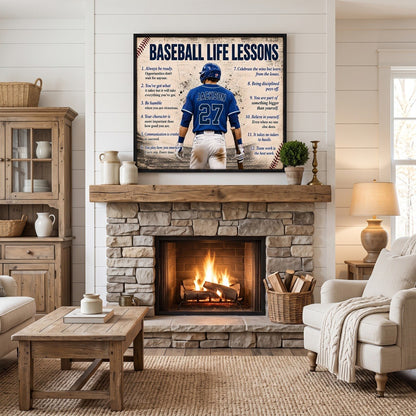 Personalized Baseball Life Lessons Poster – Custom Name Baseball Player Wall Art, Inspirational Gift for Players, Coaches & Baseball Fans