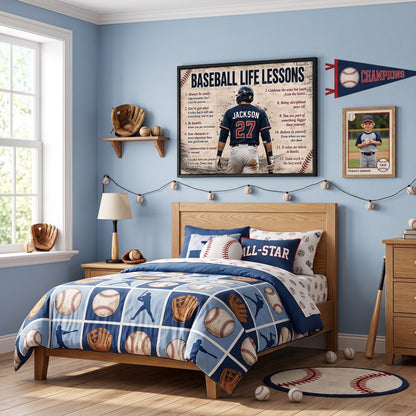 Personalized Baseball Life Lessons Poster – Custom Name Baseball Player Wall Art, Inspirational Gift for Players, Coaches & Baseball Fans