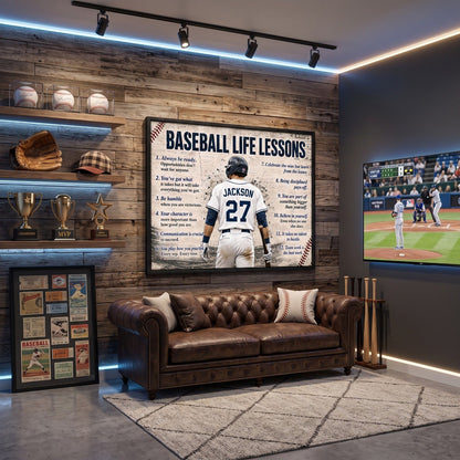 Personalized Baseball Life Lessons Poster – Custom Name Baseball Player Wall Art, Inspirational Gift for Players, Coaches & Baseball Fans