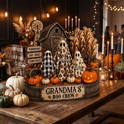 Grandma's Boo Crew Pumpkin Patch - Personalized 2-Layered Wooden Plaque - Halloween Fall Decor for Grandma