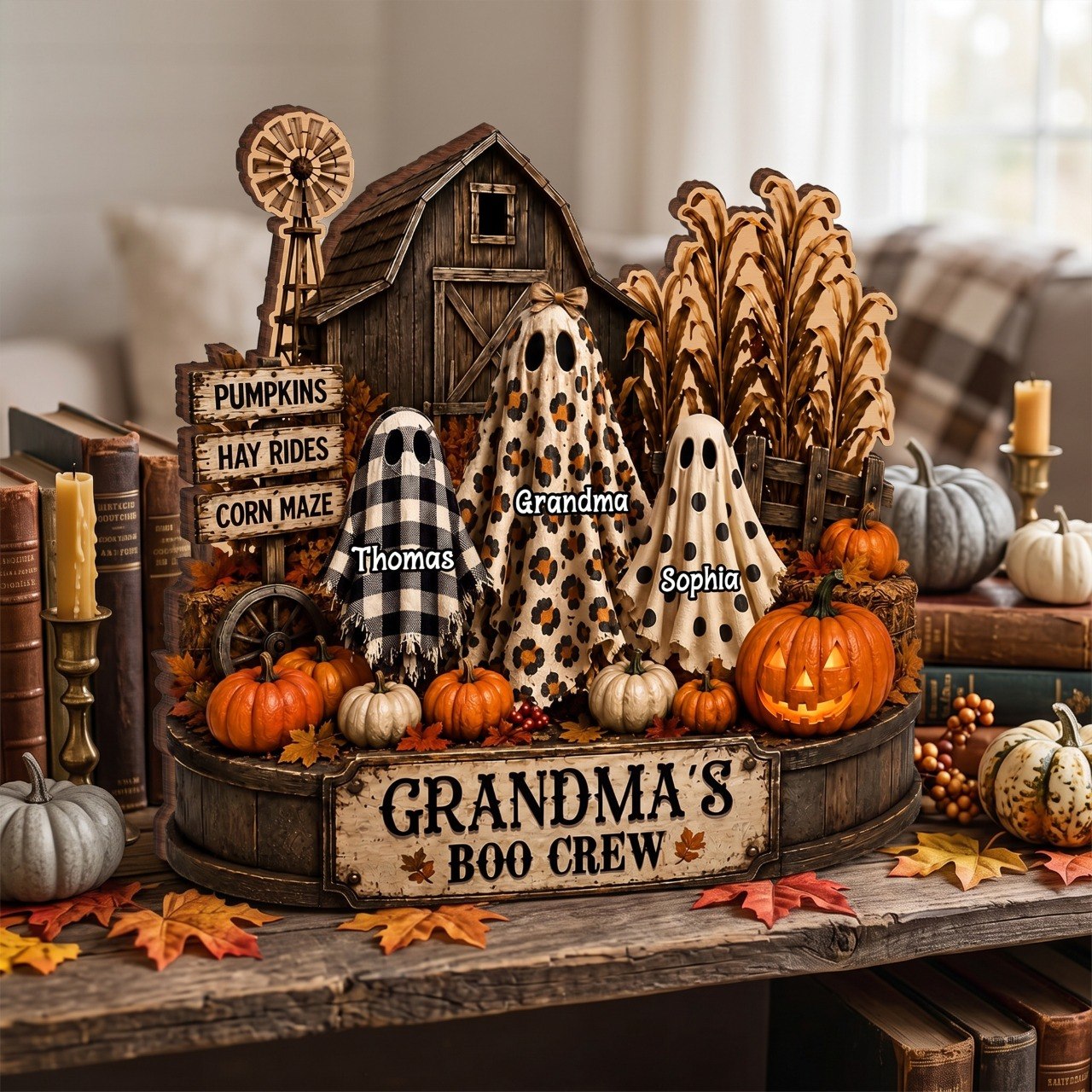 Grandma's Boo Crew Pumpkin Patch - Personalized 2-Layered Wooden Plaque - Halloween Fall Decor for Grandma