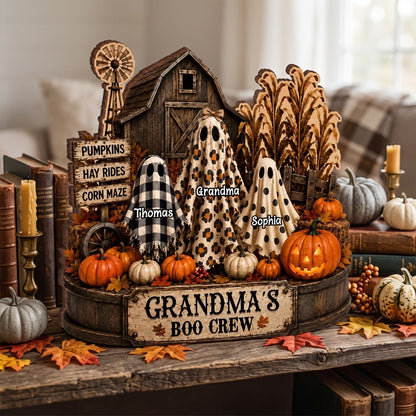 Grandma's Boo Crew Pumpkin Patch - Personalized 2-Layered Wooden Plaque - Halloween Fall Decor for Grandma