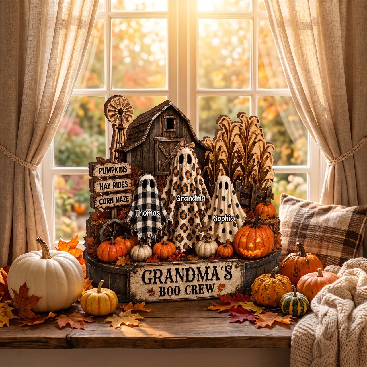 Grandma's Boo Crew Pumpkin Patch - Personalized 2-Layered Wooden Plaque - Halloween Fall Decor for Grandma