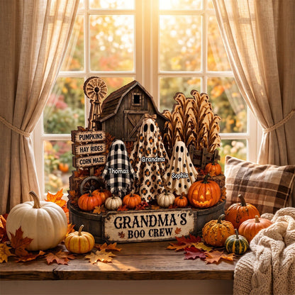 Grandma's Boo Crew Pumpkin Patch - Personalized 2-Layered Wooden Plaque - Halloween Fall Decor for Grandma