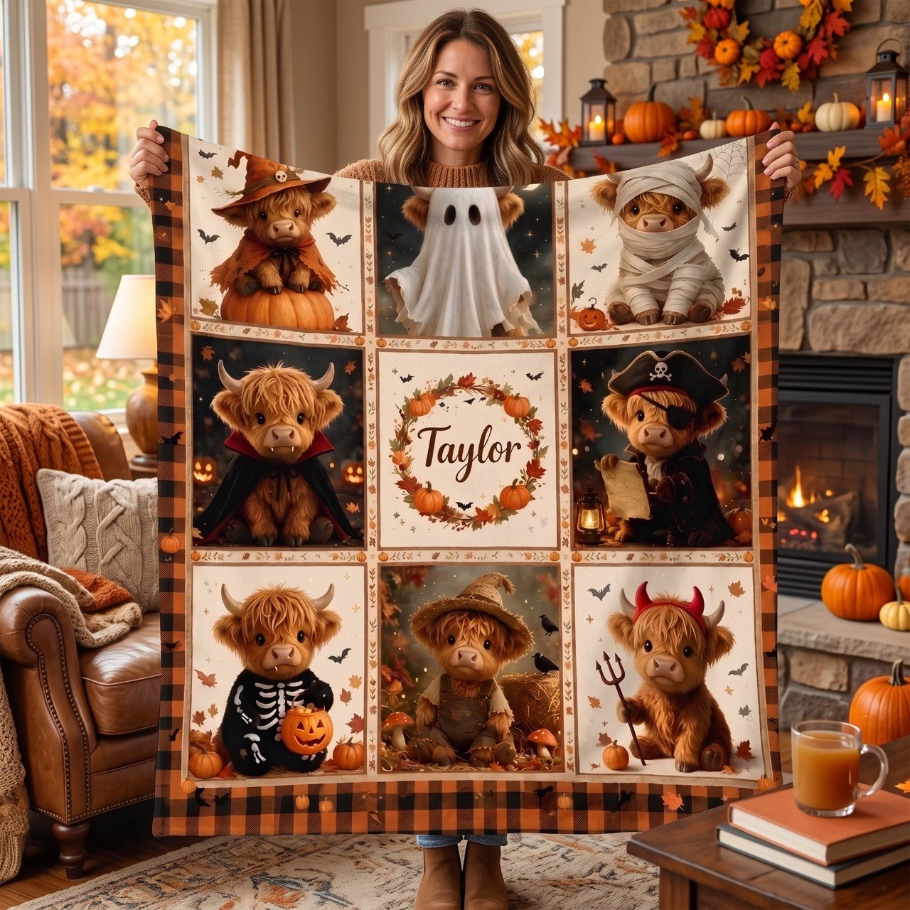 Spooky Highland Cow - Personalized Highland Cow Blanket