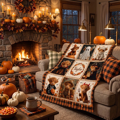 Spooky Highland Cow - Personalized Highland Cow Blanket