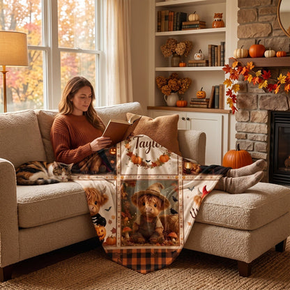 Spooky Highland Cow - Personalized Highland Cow Blanket