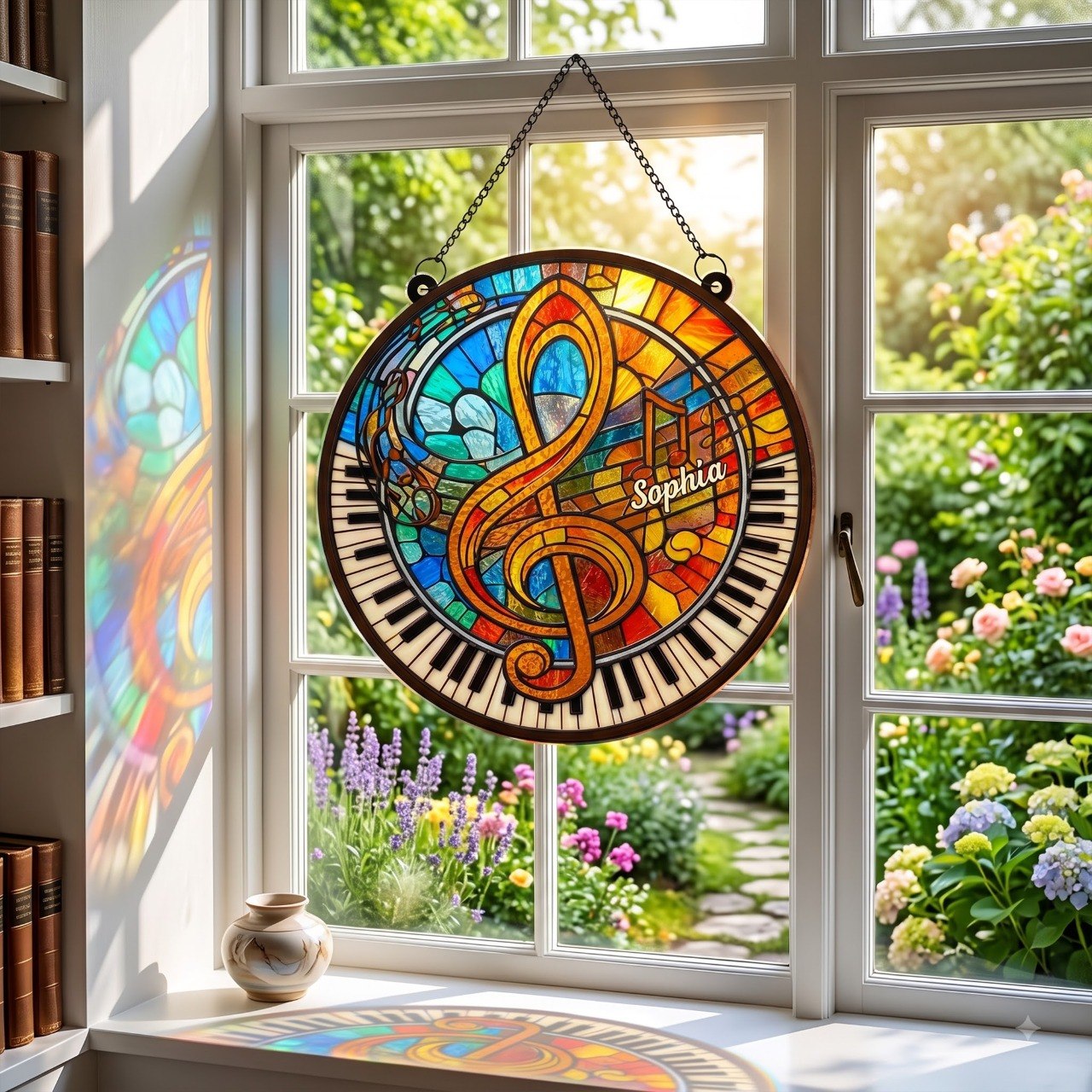 Celebrate Your Love for Music with Vibrant Piano and Treble Clef,Personalized Custom Suncatcher,Gift For Musicians and Teachers