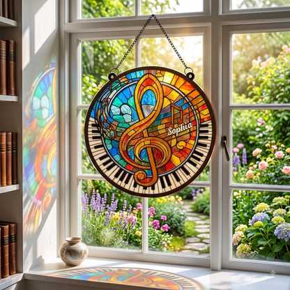 Celebrate Your Love for Music with Vibrant Piano and Treble Clef,Personalized Custom Suncatcher,Gift For Musicians and Teachers