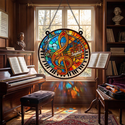 Celebrate Your Love for Music with Vibrant Piano and Treble Clef,Personalized Custom Suncatcher,Gift For Musicians and Teachers