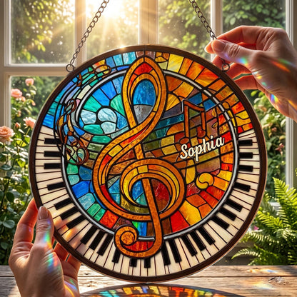 Celebrate Your Love for Music with Vibrant Piano and Treble Clef,Personalized Custom Suncatcher,Gift For Musicians and Teachers