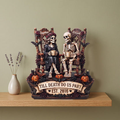 Custom Skeleton 2-Layered Wooden Plaque - Personalized Halloween Decor, Anniversary Wedding Gifts For Husband And Wife, Him And Her - Eternal Love For Us