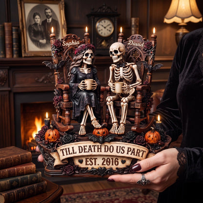 Custom Skeleton 2-Layered Wooden Plaque - Personalized Halloween Decor, Anniversary Wedding Gifts For Husband And Wife, Him And Her - Eternal Love For Us