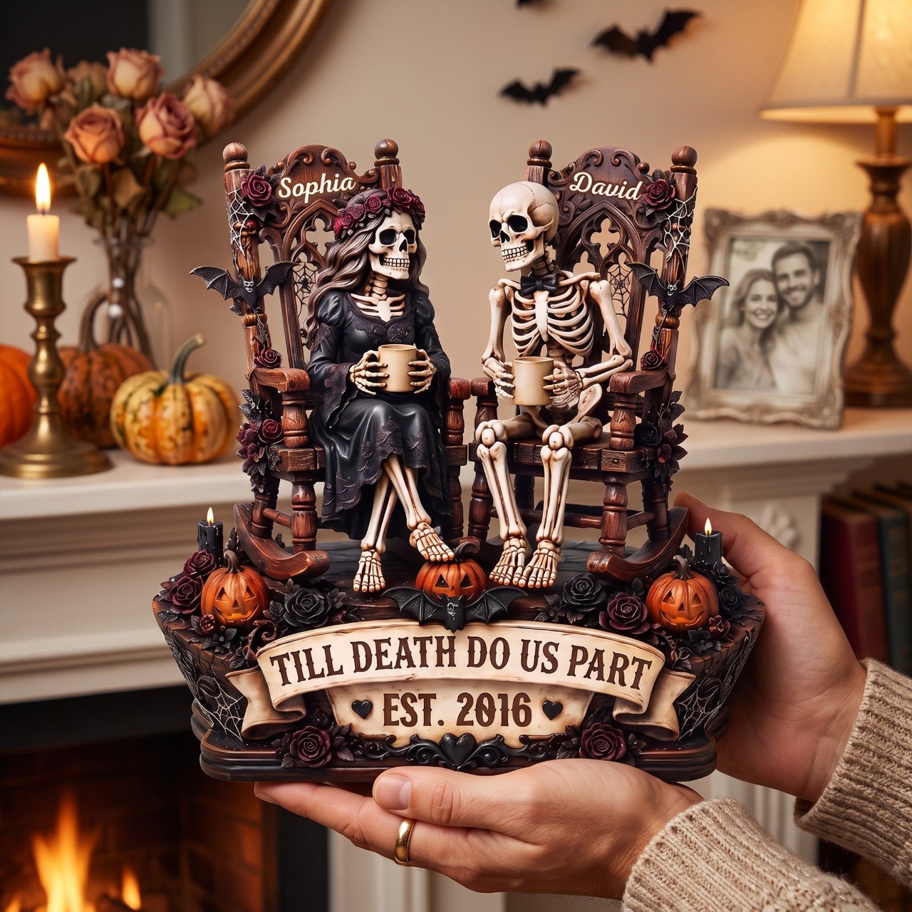 Custom Skeleton 2-Layered Wooden Plaque - Personalized Halloween Decor, Anniversary Wedding Gifts For Husband And Wife, Him And Her - Eternal Love For Us