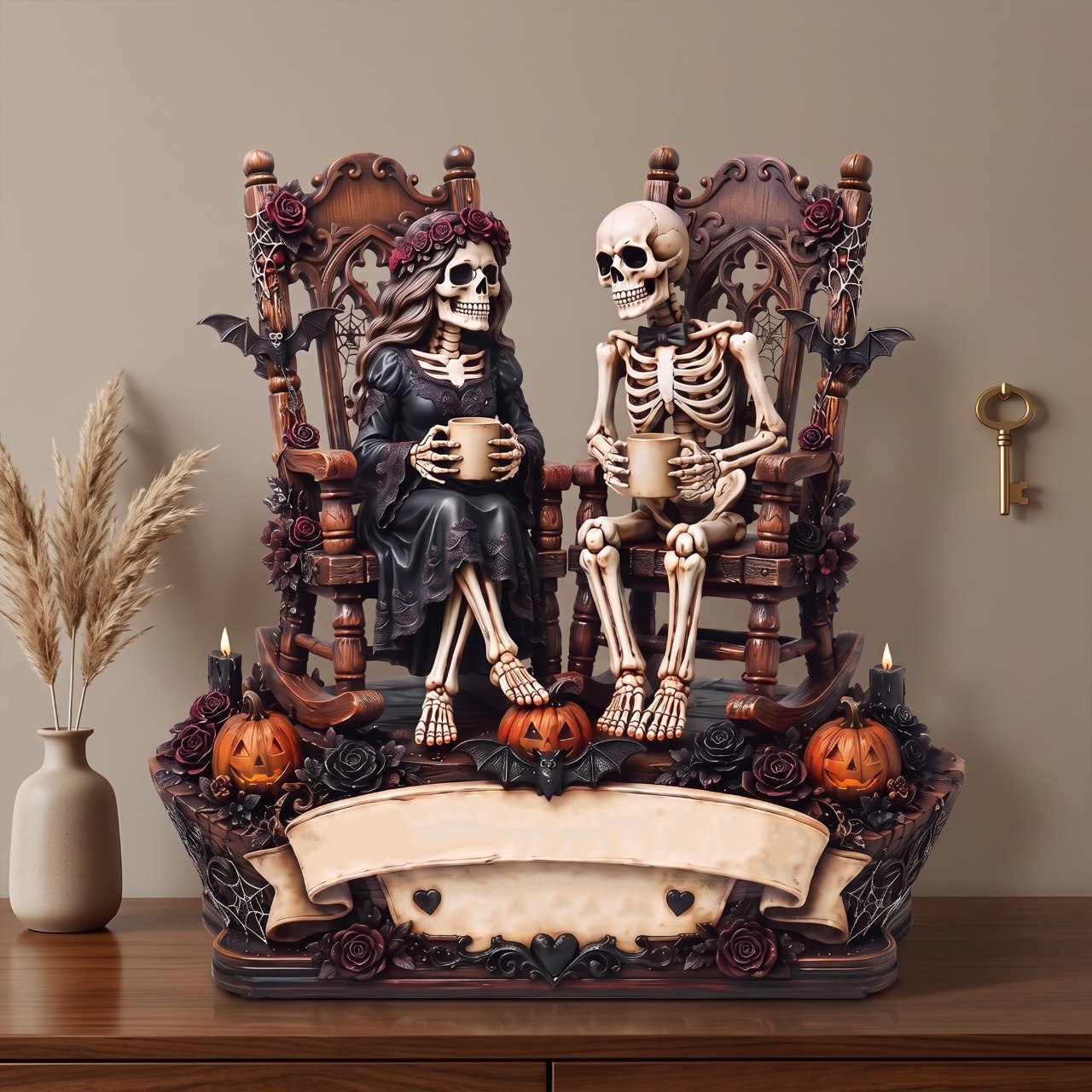 Custom Skeleton 2-Layered Wooden Plaque - Personalized Halloween Decor, Anniversary Wedding Gifts For Husband And Wife, Him And Her - Eternal Love For Us