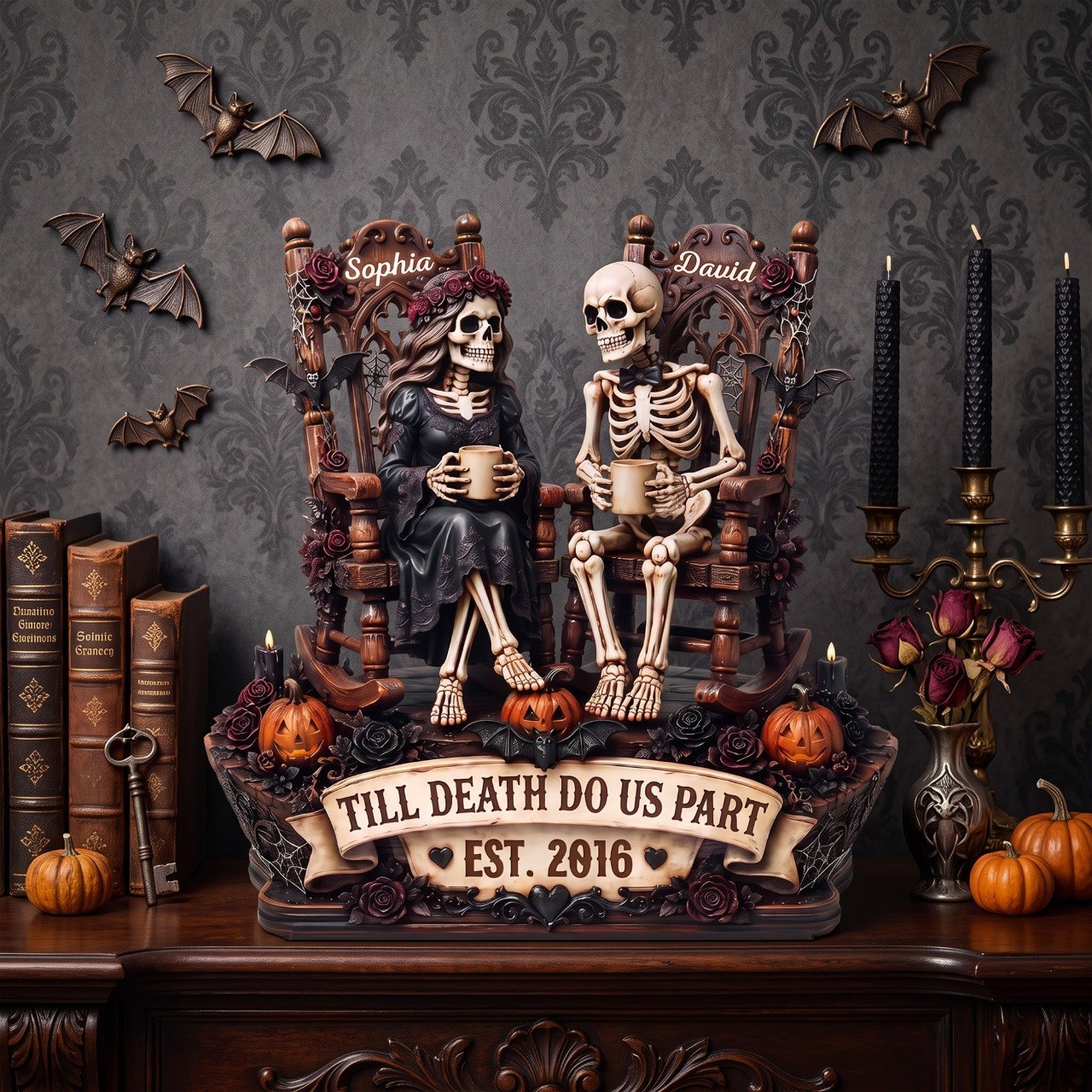 Custom Skeleton 2-Layered Wooden Plaque - Personalized Halloween Decor, Anniversary Wedding Gifts For Husband And Wife, Him And Her - Eternal Love For Us