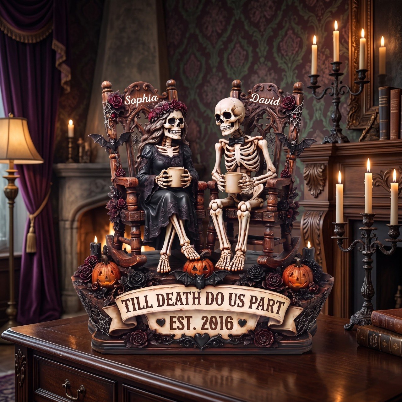 Custom Skeleton 2-Layered Wooden Plaque - Personalized Halloween Decor, Anniversary Wedding Gifts For Husband And Wife, Him And Her - Eternal Love For Us