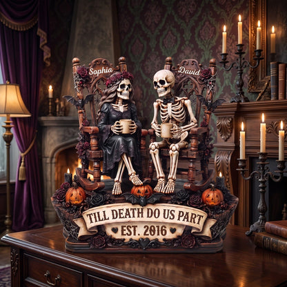 Custom Skeleton 2-Layered Wooden Plaque - Personalized Halloween Decor, Anniversary Wedding Gifts For Husband And Wife, Him And Her - Eternal Love For Us