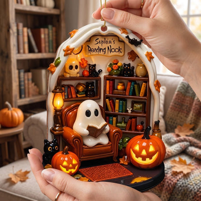 Create Your Own Personalized Reading Nook With Ghost and Pumpkin,Custom Wood Ornament,Gift For Book and Halloween Lovers