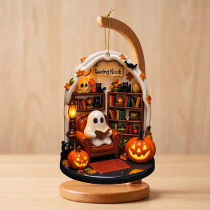 Create Your Own Personalized Reading Nook With Ghost and Pumpkin,Custom Wood Ornament,Gift For Book and Halloween Lovers