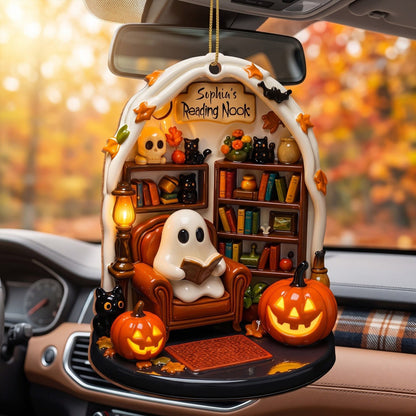 Create Your Own Personalized Reading Nook With Ghost and Pumpkin,Custom Wood Ornament,Gift For Book and Halloween Lovers