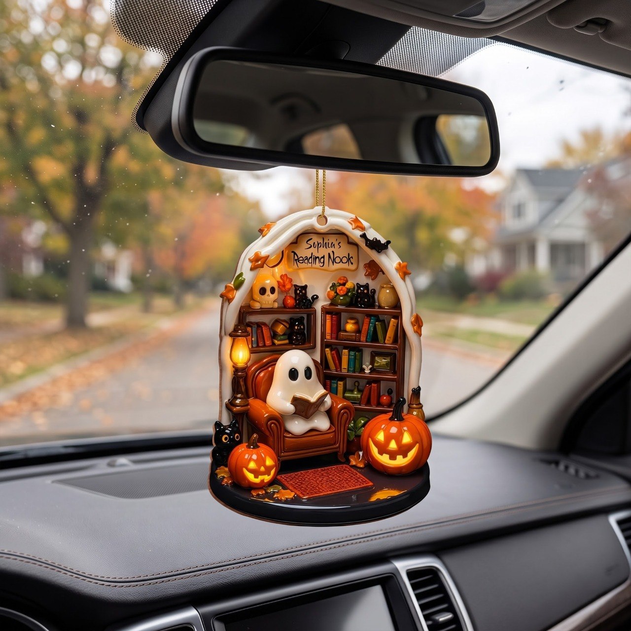 Create Your Own Personalized Reading Nook With Ghost and Pumpkin,Custom Wood Ornament,Gift For Book and Halloween Lovers